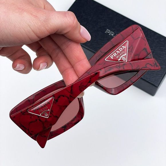 Prada PR13ZS 15D08S Sunglasses Etruscan Marble Red Dark Violet Cat Eye Women - Picture 4 of 15